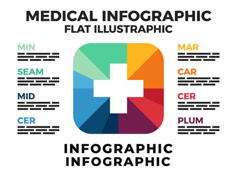 Flat Medical Infographic Template with 8-Step Color Wheel and Central Cross Icon