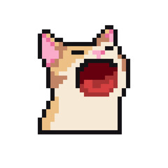Fototapeta premium Pixelated cartoon style yellow cat with red eye design.