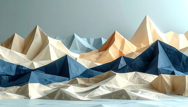 Colorful geometric mountain range landscape.