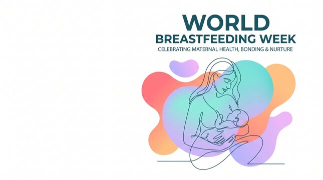 World breastfeeding week awareness poster line art with abstract colorful shapes
