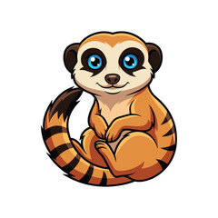 Cartoon meerkat illustration with a striped tail and bright blue eyes on a white background suricate mongoose animal mammal wildlife