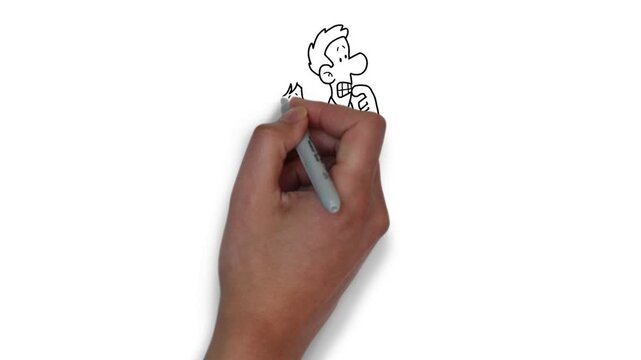 Hand drawing a scared couple sketch. Animated doodle of a frightened man and woman.