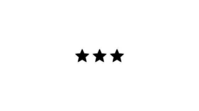 Three black stars animation on white background, minimalist rating symbol