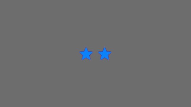 Two blue stars animation on grey background, for ui and, rating systems review, feedback