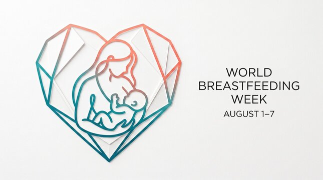World breastfeeding week concept art with abstract heart shape outline, maternal
