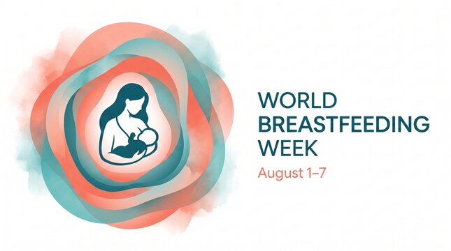 World breastfeeding week august awareness banner with watercolor style mother