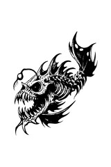 Obraz premium Skeleton Angler Fish Monster Ink Drawing