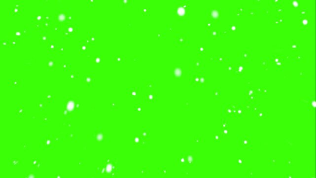 Festive animation of falling white snowflakes and winter snow particles on a green screen