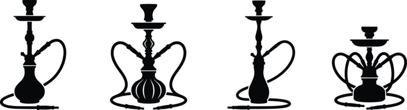 Hookah Shisha Pipe Silhouette Vector Set with Traditional Water Pipes Isolated for Lounge Culture and Design Projects