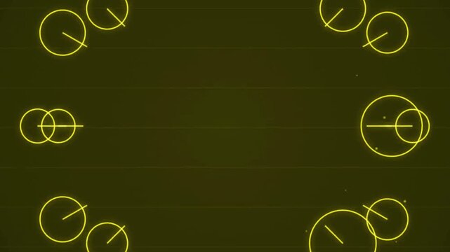 Abstract Animated Background With Yellow Circles And Lines On A Dark Green Surface