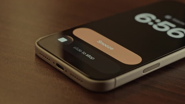 Hand Snoozing Alarm on Smartphone in Bed.
