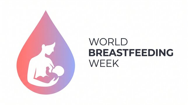 World breastfeeding week concept logo design with mother nursing infant drop icon