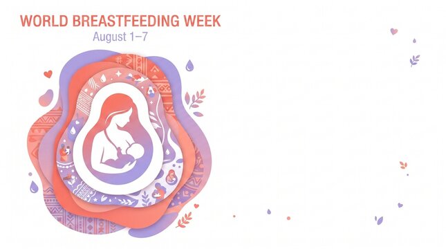 World breastfeeding week concept mother nursing infant abstract organic shapes