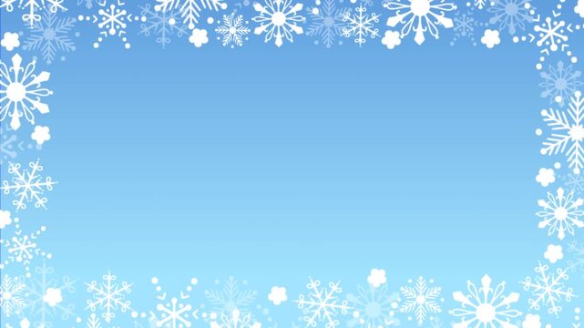 Festive winter snowflake frame animation on a blue screen chroma key background