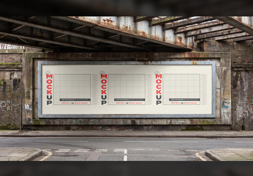 Super Horizontal Street Sign under Train Bridge Mockup