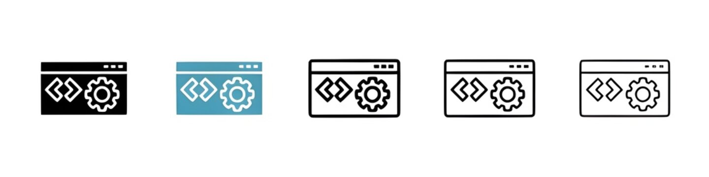 Back end vector illustration set. Java developer app programming icon. Website application code symbol for UI designs. Thin line customizable illustration. Contour symbol. Vector. Editable stroke