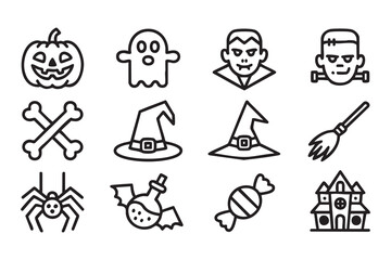 Fototapeta premium Spooky Halloween Symbol Pack with Bat Spider Candy and Potion Icons