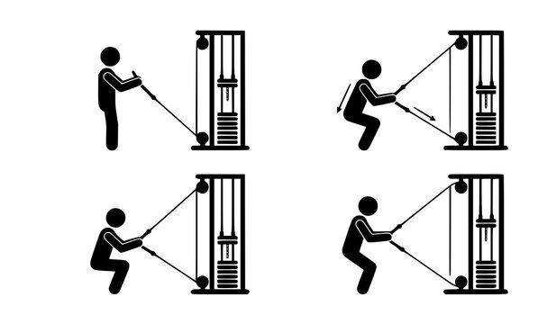 Cable Machine Squat Exercise Icon Collection Flat Vector Illustration