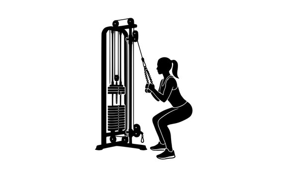 Cable Rope Squat Exercise Silhouette Vector Gym Workout Illustration