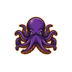 Fototapeta premium Fierce purple octopus mascot logo illustration.