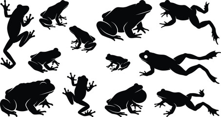 Obraz premium Tree Frog and Toad Silhouette Collection Isolated on White Amphibian Vector Set