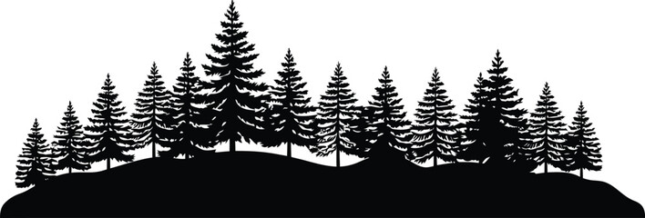 Black silhouette of a dense evergreen forest  evergreen trees pine trees © MSTHUSNEWARA