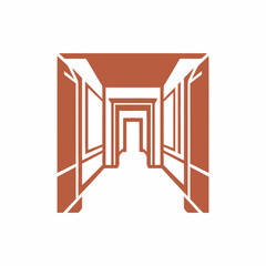 Fototapeta premium Abstract Corridor Perspective Silhouette, Architectural Hallway, Geometric Design, Orange Brown