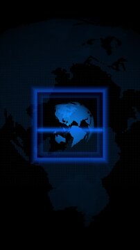 Glowing blue globe on dark digital world map