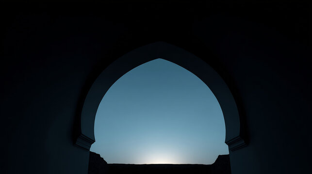 Arched window overlooking horizon
