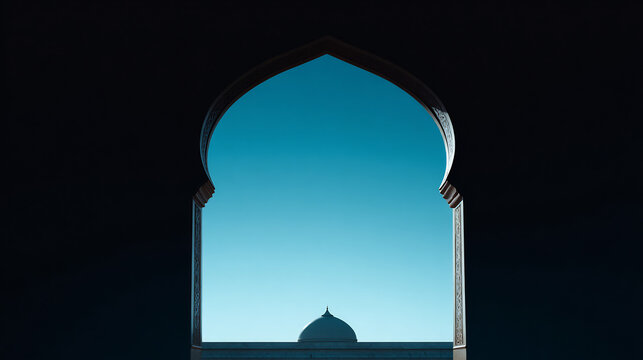 Architectural window framing a dome