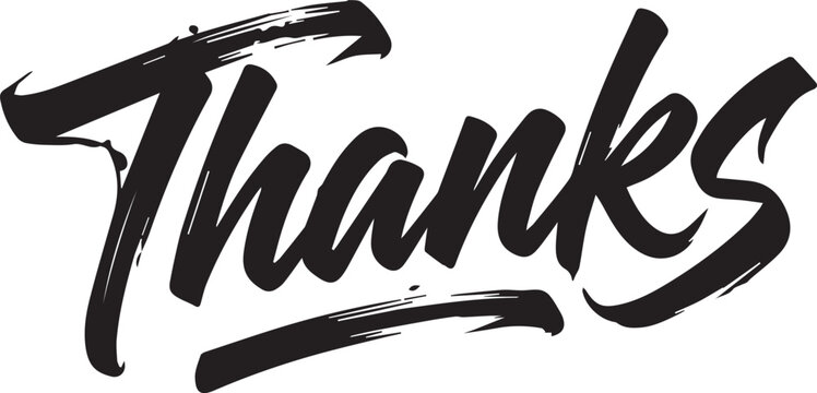 Thanks brush lettering text. expressive modern calligraphy with bold artistic brush strokes for gratitude.