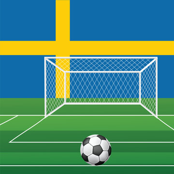 Soccer goal and ball with Swedish flag background vector illustration