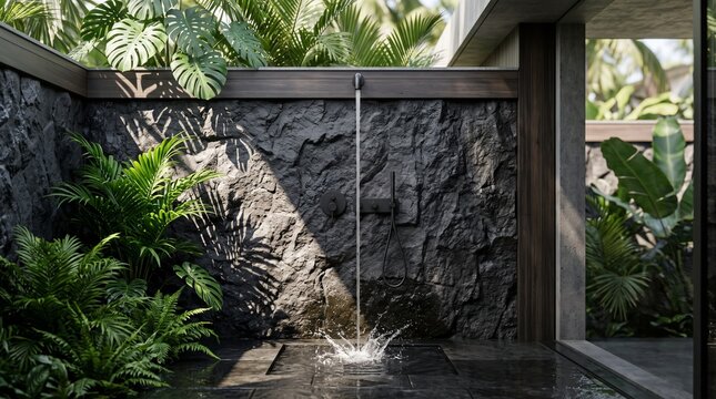 Outdoor Shower in Tropical Garden Setting