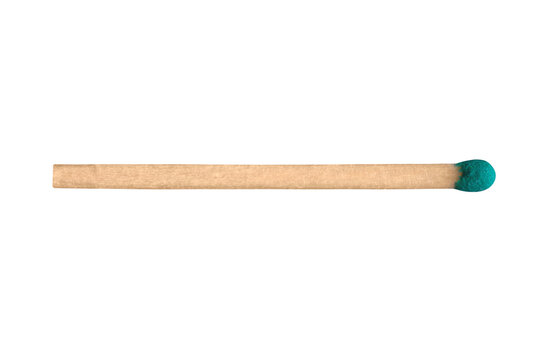 Close-up of a single blue-tipped wooden matchstick isolated on transparent background, ideal for concepts on ignition, safety, or creativity.