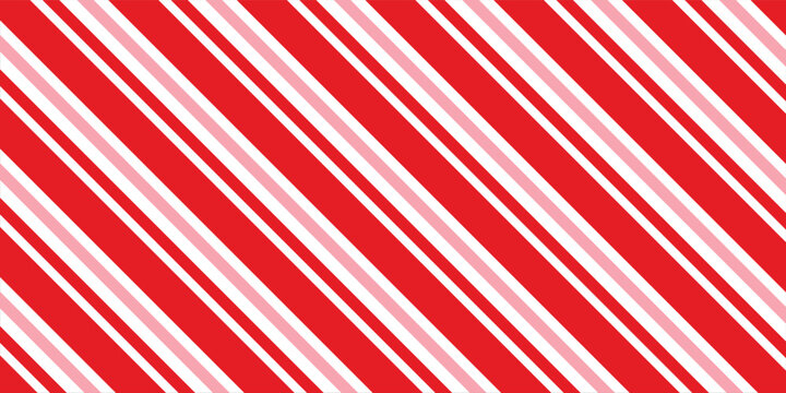 Candy cane Christmas background, peppermint diagonal stripes print seamless pattern