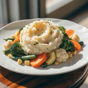 mashed potatoes with mixed vegetables on a modern