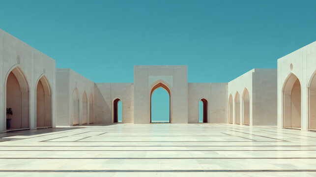 Ornate courtyard with arched colonnade
