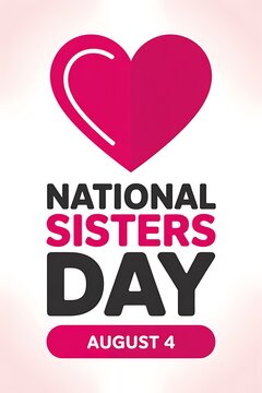 National sisters day celebration graphic with a pink heart icon and august 4 date text