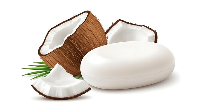 Natural soap logo with fresh coconut and organic bar