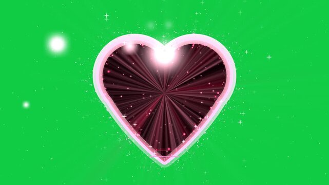 Top flare forming, neon heart glowing into starburst, beaming pink rays as transparent overlay