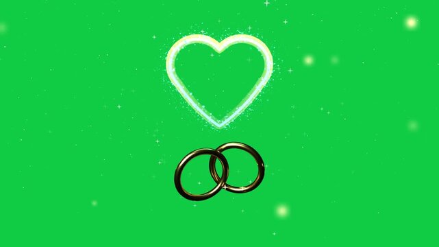 Starting pulse sending cyan heart pulsing gold rings sliding inward linking union on transparent bg