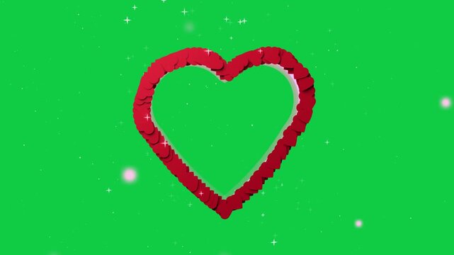 Red petals sweeping left, forming hollow heart with pink rim, settling center on transparent canvas