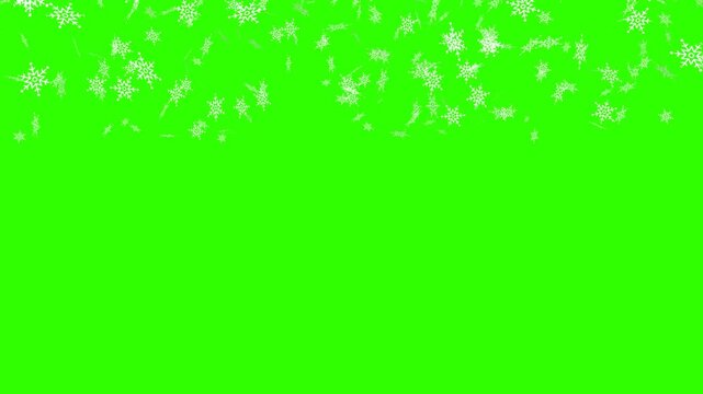 Festive animation of gold glitter snowflakes falling down against a green screen background