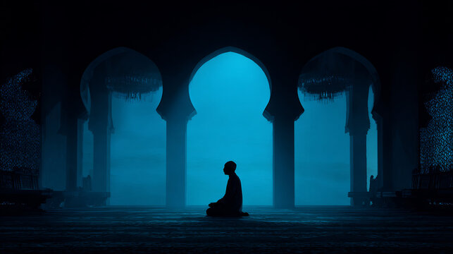 Silhouette in ornate mosque interior