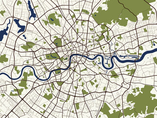 Minimalist Vector Map of London City with River Thames and Urban Layout © Drea