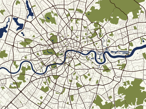 Minimalist Vector Map of London City with River Thames and Urban Layout
