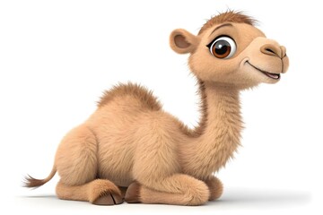 Fototapeta premium Cute cartoon camel sitting relaxed and smiling