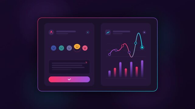 Futuristic data dashboard with neon line graph and bar charts, dark mode UI interface design, glowing financial analytics visualization on tablet screen