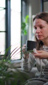 Sick woman got flu or caught cold, having allergy symptoms