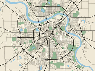 Obraz premium Minimalist Urban City Map Illustration with River and Parks Top View